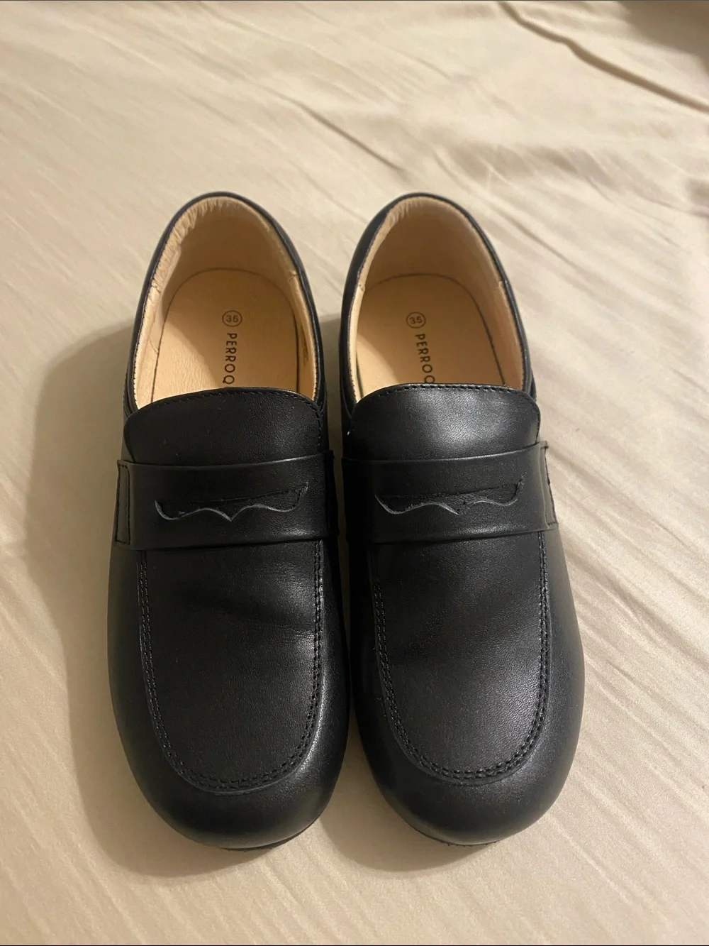 Black Leather Slip-On Loafers for Boys